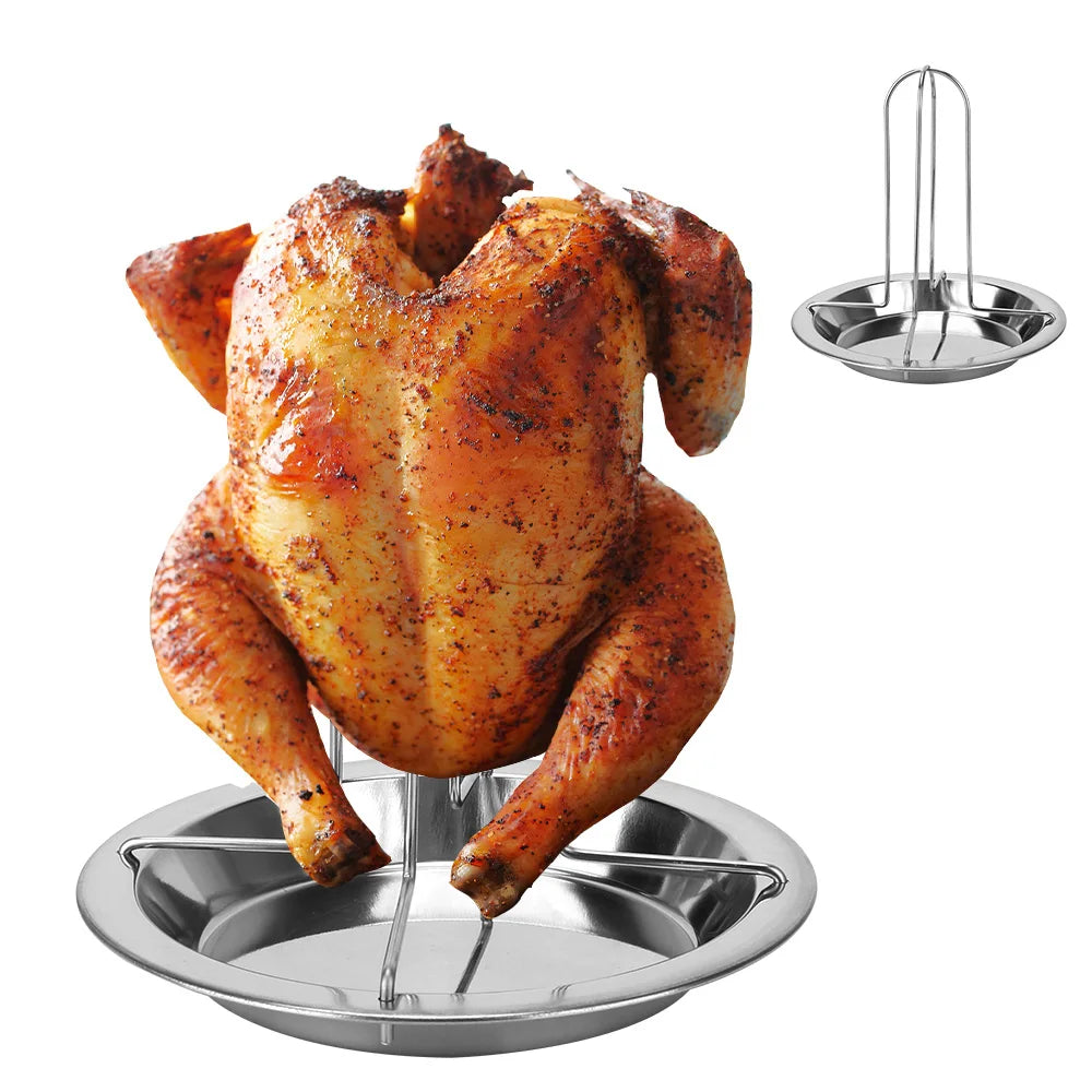 Chicken Roaster Rack Stainless Steel Roasting Grill Stand Kitchen Outdoor BBQ Tools Non-Stick Grilled Chicken Plate