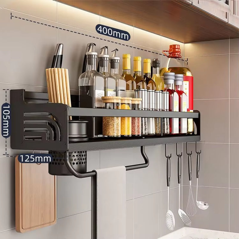 Kitchen Organizer Shelf Wall-Mounted Spice Storage Rack Kitchen Knife Holder Wall Seasoning Chopstick Spoon Shovel Storage