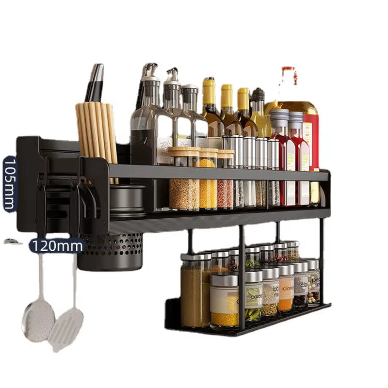 Kitchen Organizer Shelf Wall-Mounted Spice Storage Rack Kitchen Knife Holder Wall Seasoning Chopstick Spoon Shovel Storage