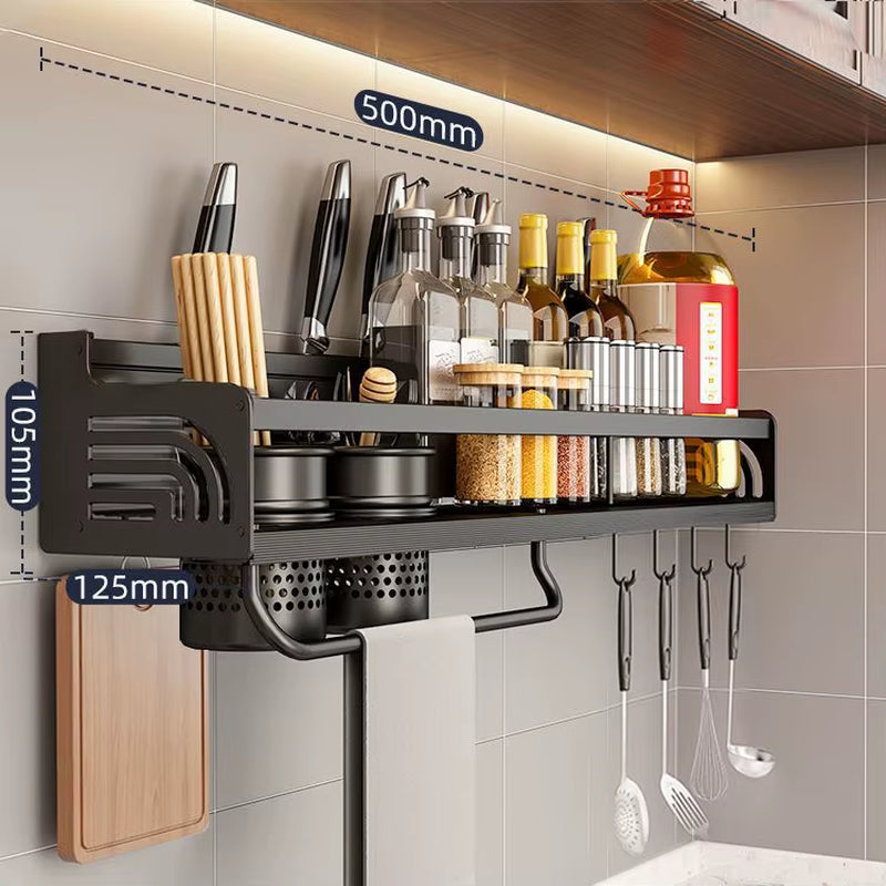 Kitchen Organizer Shelf Wall-Mounted Spice Storage Rack Kitchen Knife Holder Wall Seasoning Chopstick Spoon Shovel Storage