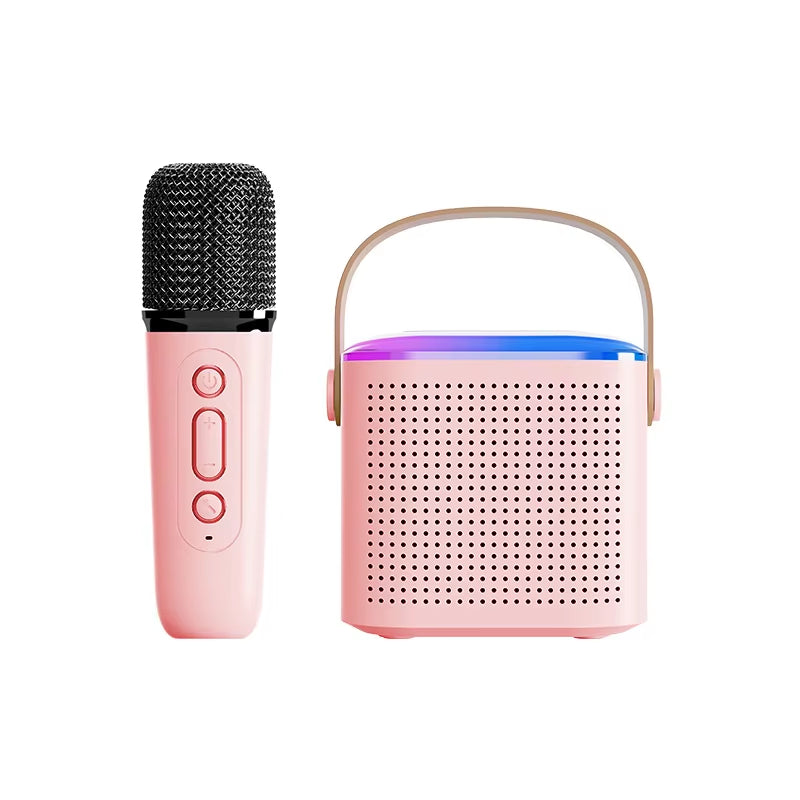 Portable Wireless Dual Microphone Karaoke Machine Bluetooth PA Speaker RGB Colorful LED Lights KTV Stereo for Girl Children Gift