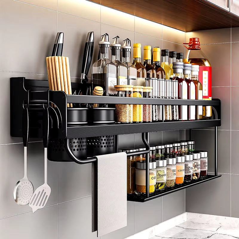 Kitchen Organizer Shelf Wall-Mounted Spice Storage Rack Kitchen Knife Holder Wall Seasoning Chopstick Spoon Shovel Storage