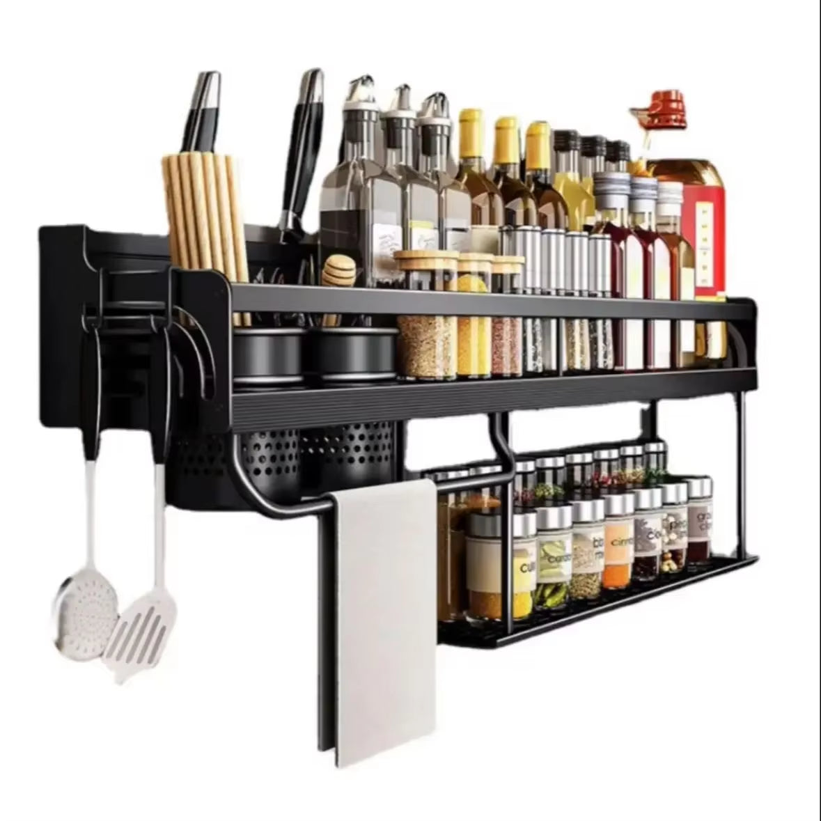 Kitchen Organizer Shelf Wall-Mounted Spice Storage Rack Kitchen Knife Holder Wall Seasoning Chopstick Spoon Shovel Storage