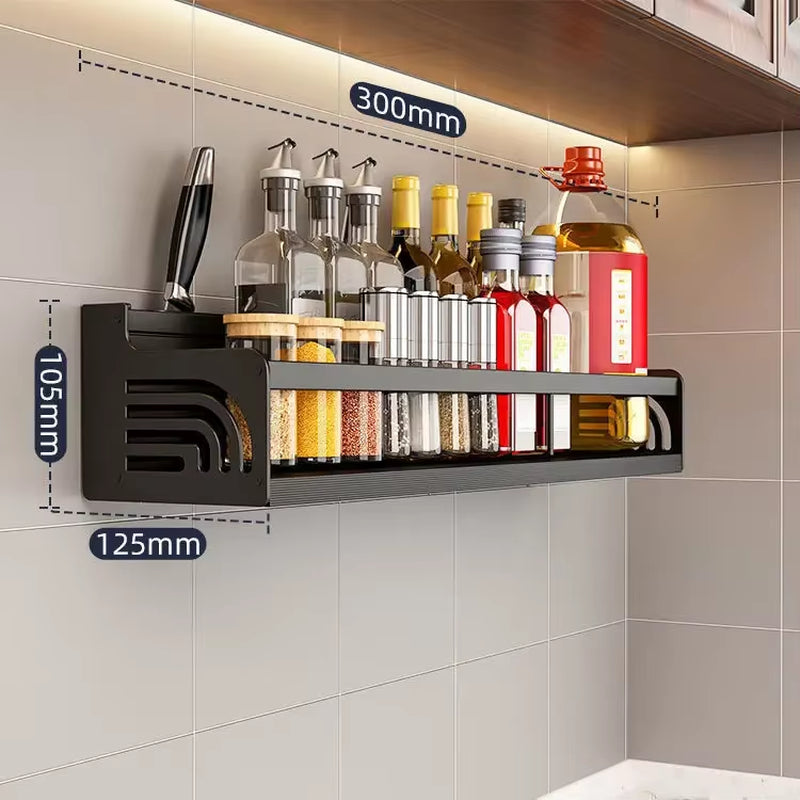 Kitchen Organizer Shelf Wall-Mounted Spice Storage Rack Kitchen Knife Holder Wall Seasoning Chopstick Spoon Shovel Storage