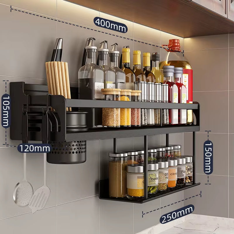 Kitchen Organizer Shelf Wall-Mounted Spice Storage Rack Kitchen Knife Holder Wall Seasoning Chopstick Spoon Shovel Storage