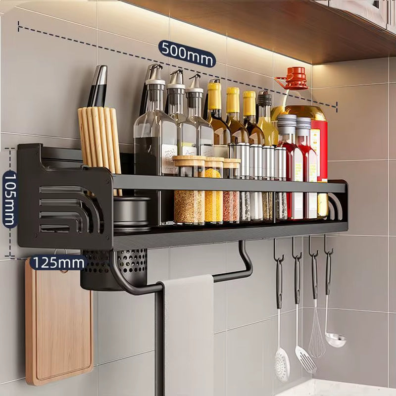 Kitchen Organizer Shelf Wall-Mounted Spice Storage Rack Kitchen Knife Holder Wall Seasoning Chopstick Spoon Shovel Storage