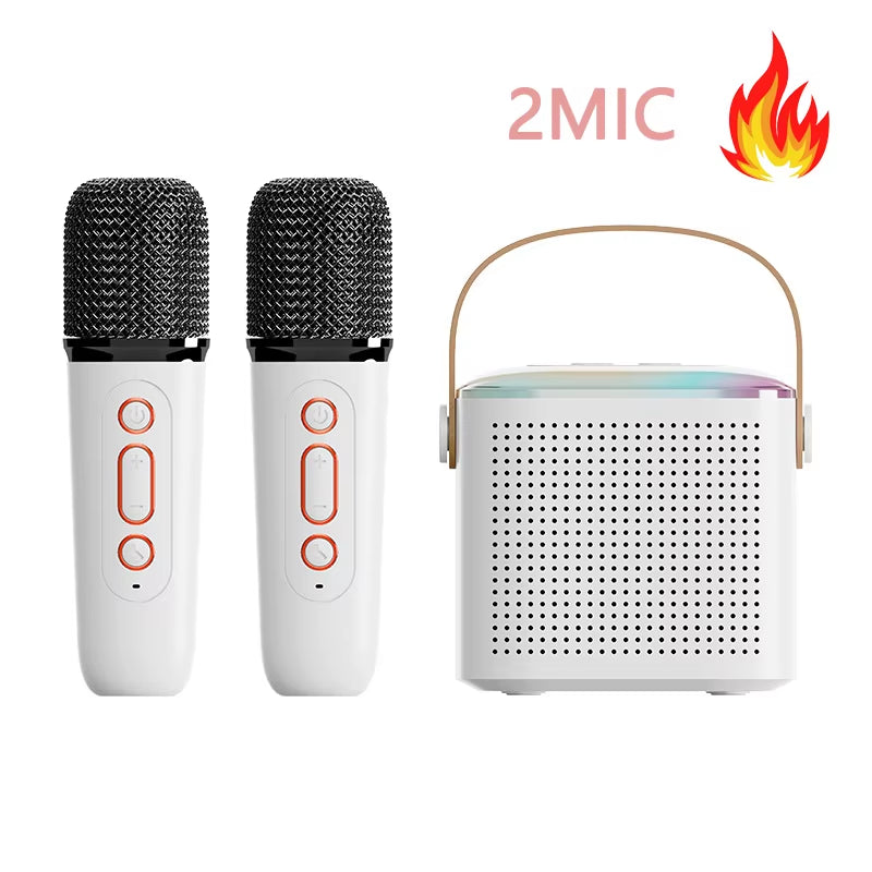Portable Wireless Dual Microphone Karaoke Machine Bluetooth PA Speaker RGB Colorful LED Lights KTV Stereo for Girl Children Gift