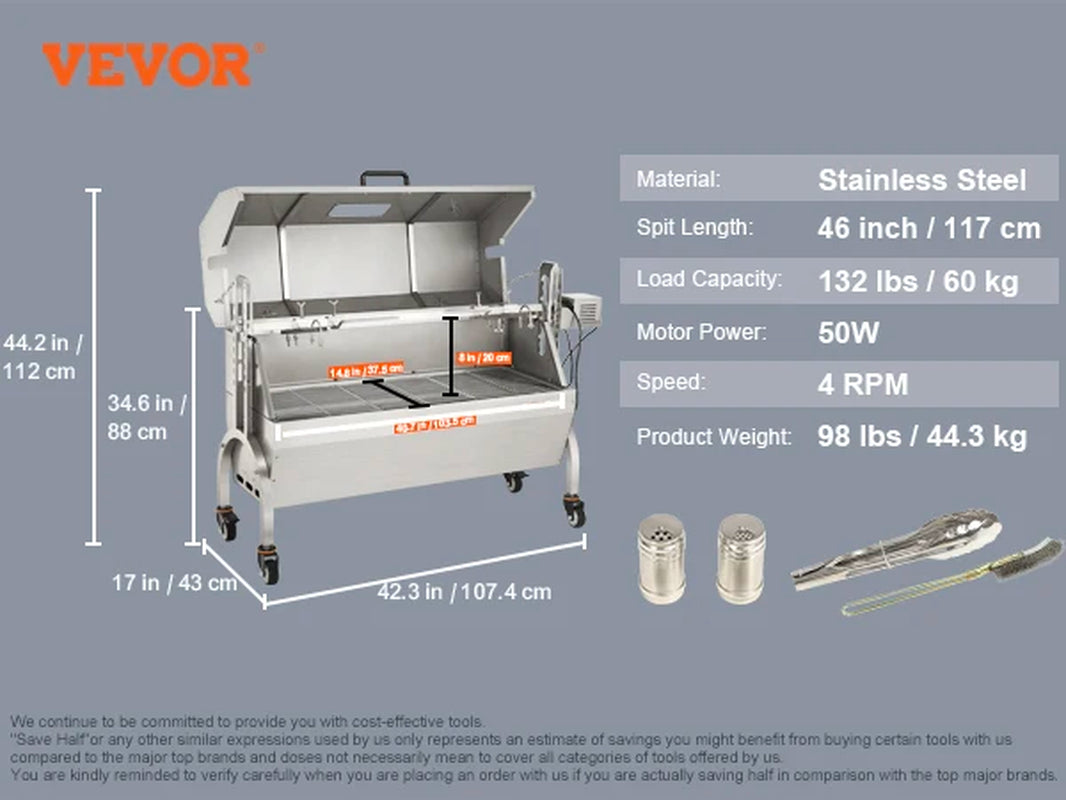 Vevor Stainless Steel Rotisserie Grill W/ Hooded Cover