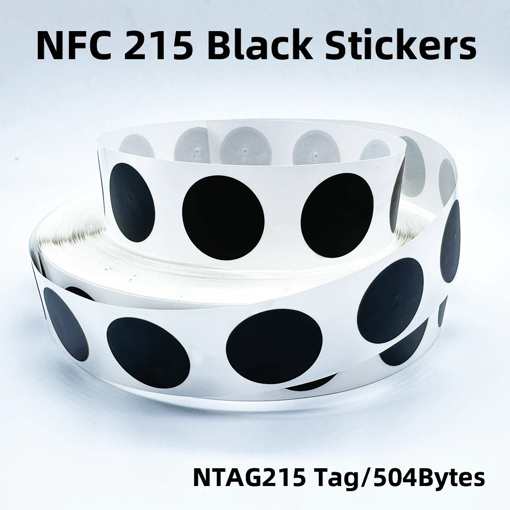 Black Ntag 215 NFC Phone Available RFID Tags Stickers Adhesive Label NFC Ntag215 Self-Adhesive Tag 13.56Mhz ISO14443A Sticker