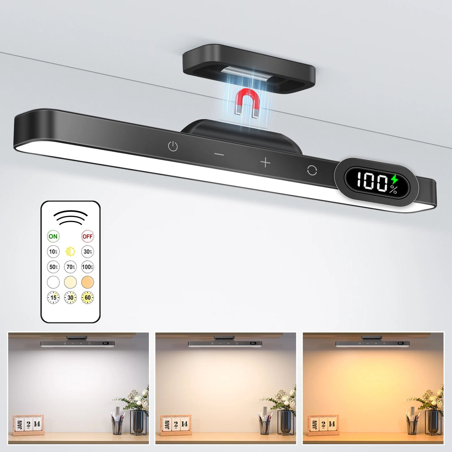 WILLED 5W Dimmable Mirror Light 3 Colors Adjustable Makeup Light with 2500Mah Rechargeable under Cabinet for Closet Bedside Desk