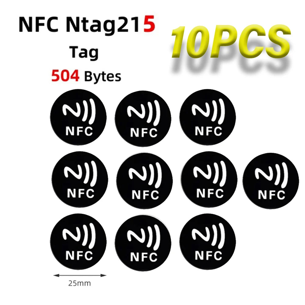 Black Ntag 215 NFC Phone Available RFID Tags Stickers Adhesive Label NFC Ntag215 Self-Adhesive Tag 13.56Mhz ISO14443A Sticker