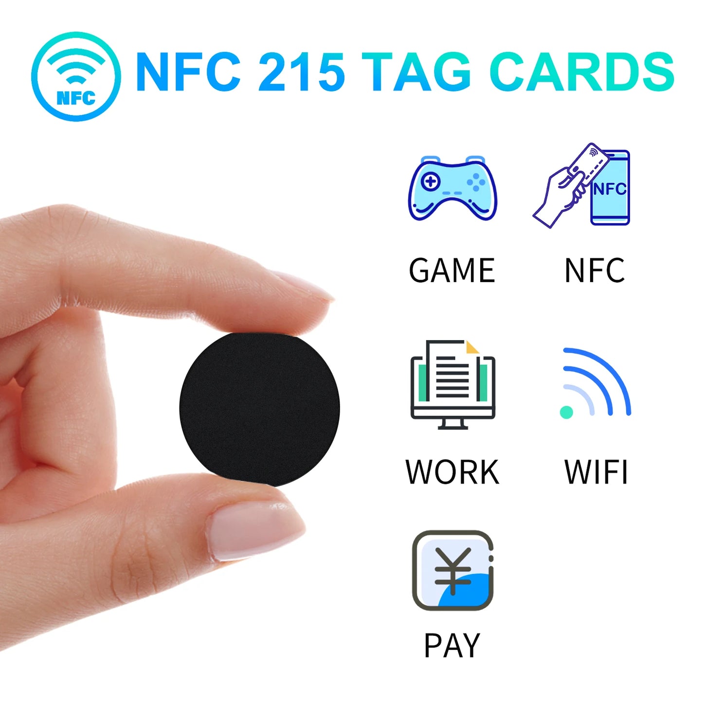 Black Ntag 215 NFC Phone Available RFID Tags Stickers Adhesive Label NFC Ntag215 Self-Adhesive Tag 13.56Mhz ISO14443A Sticker