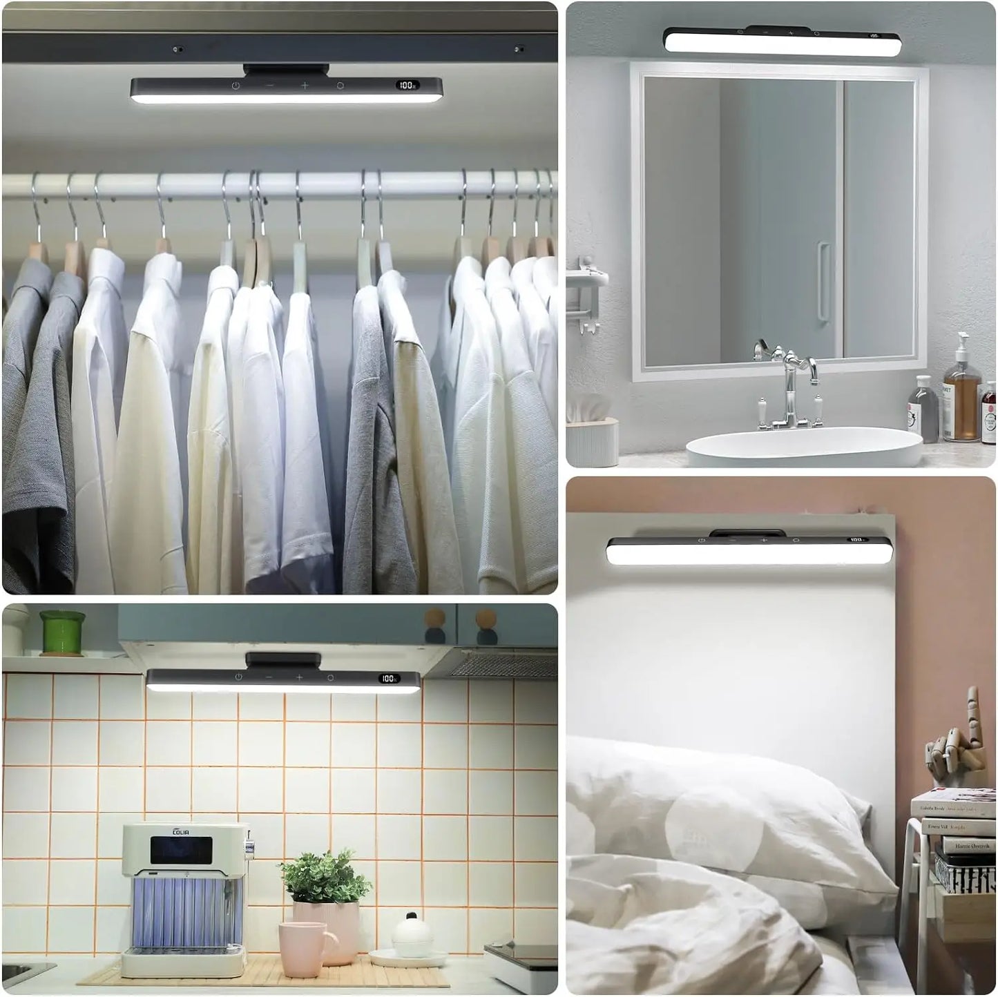 WILLED 5W Dimmable Mirror Light 3 Colors Adjustable Makeup Light with 2500Mah Rechargeable under Cabinet for Closet Bedside Desk