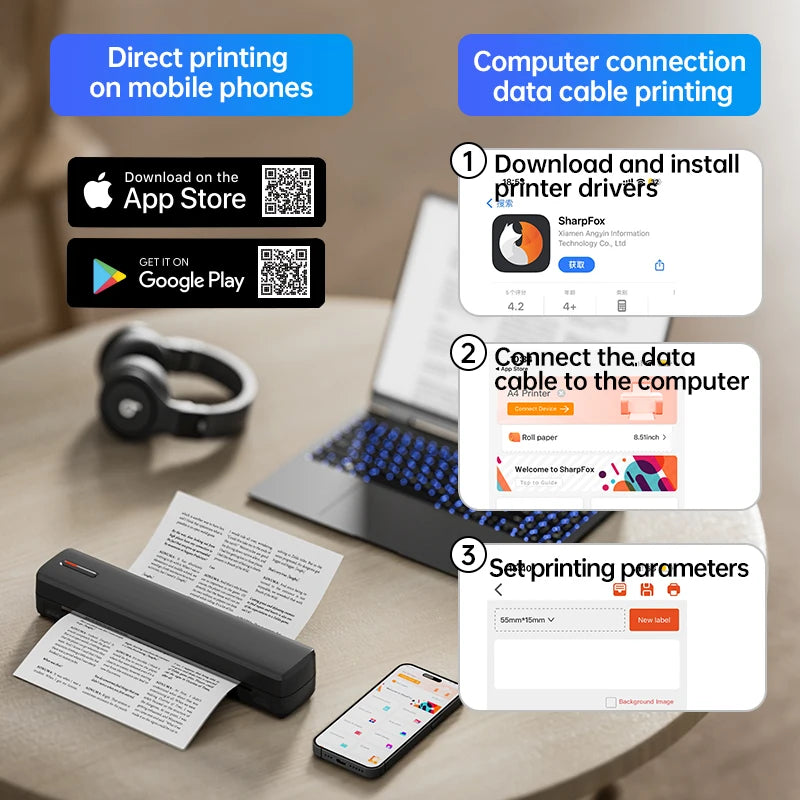 Mini A4 Portable Wireless Printer