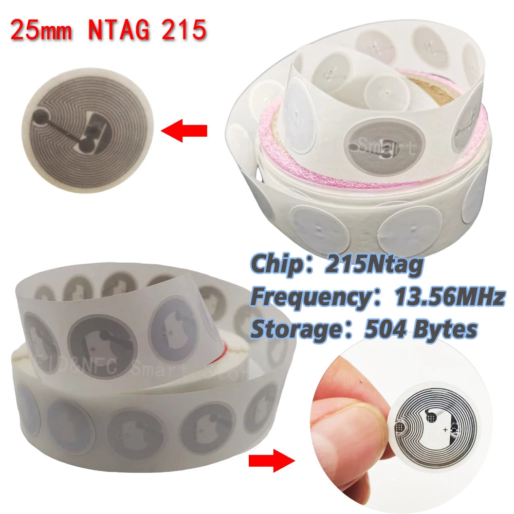 Black Ntag 215 NFC Phone Available RFID Tags Stickers Adhesive Label NFC Ntag215 Self-Adhesive Tag 13.56Mhz ISO14443A Sticker