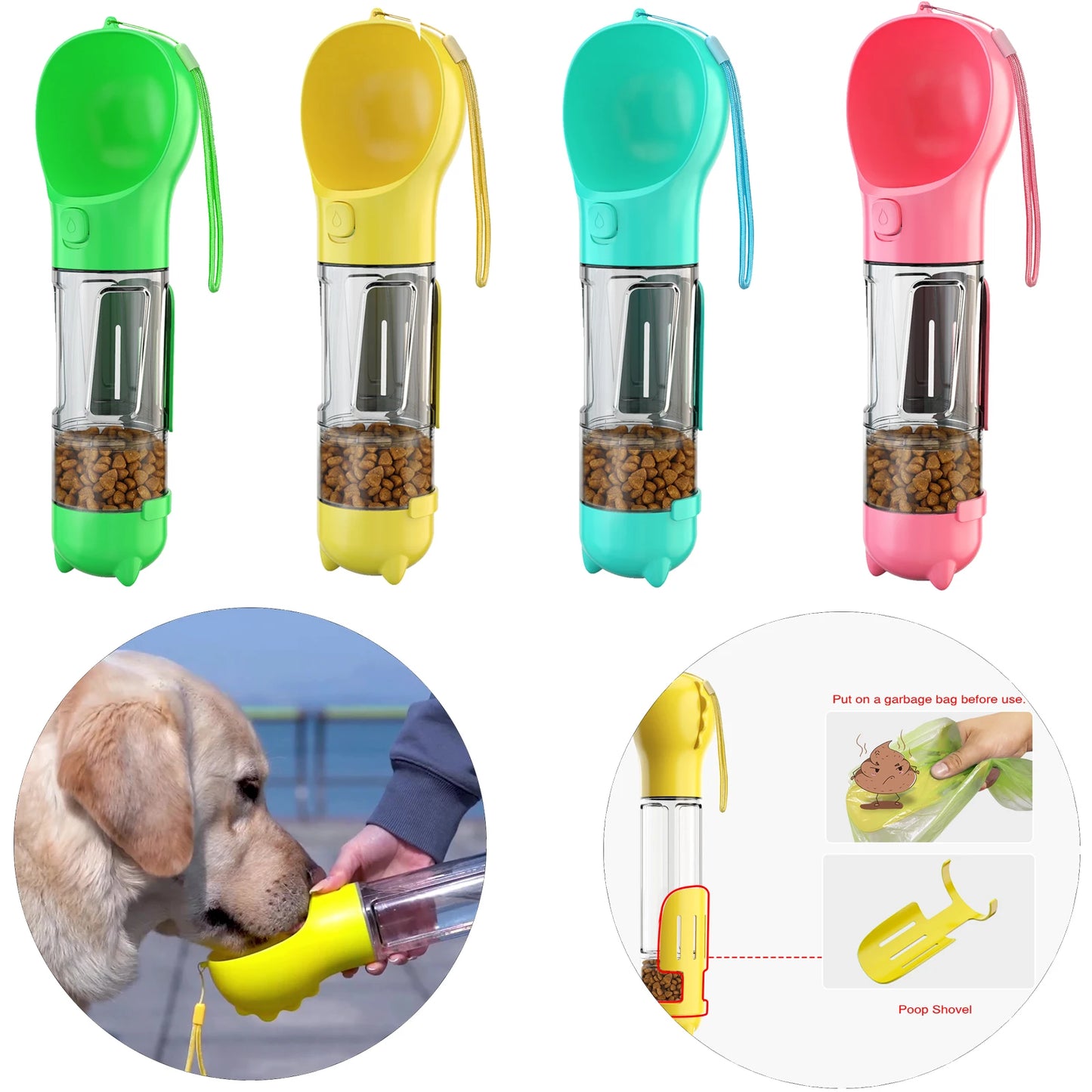 Dog Water Bottle Outdoor Portable Drinking Food Feeder for Small Medium Large Dogs Cats Puppy Poop Dispenser Labrador Supplies
