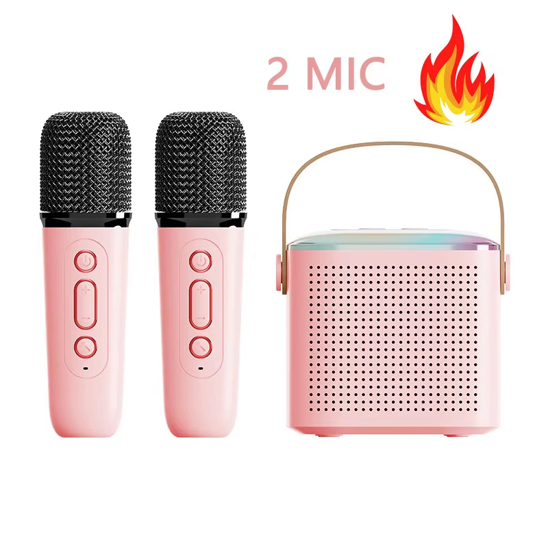 Portable Wireless Dual Microphone Karaoke Machine Bluetooth PA Speaker RGB Colorful LED Lights KTV Stereo for Girl Children Gift