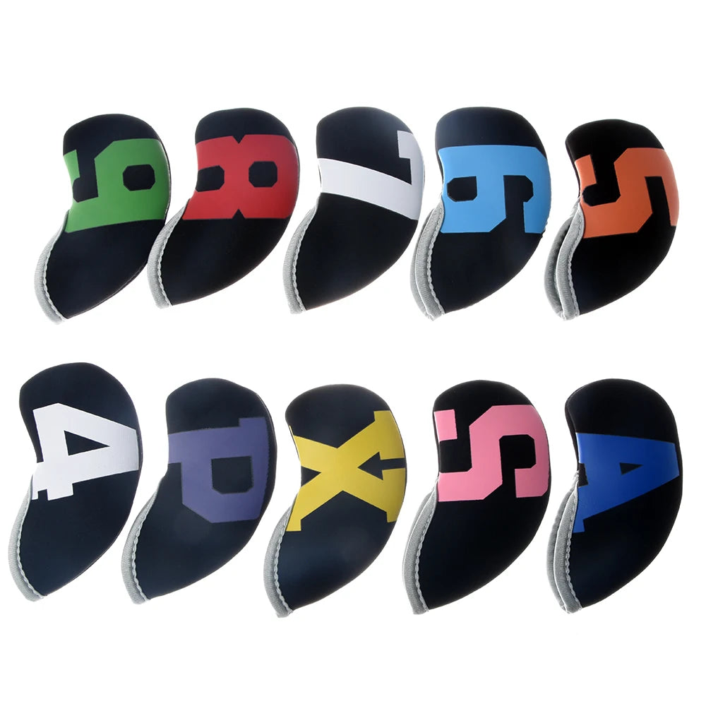 10Pcs/Set New Golf Iron Head Cover Golf Iron Cover 4 5 6 7 8 9 P a S X Waterproof Neoprene Golf Accessories