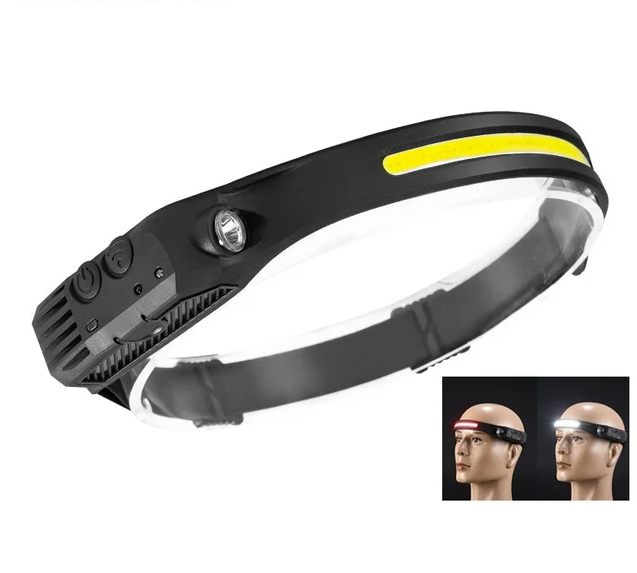 Induction Headlamp COB LED Sensor Head Lamp Built-In Battery Flashlight USB Rechargeable Head Torch 5 Lighting Modes Headlight