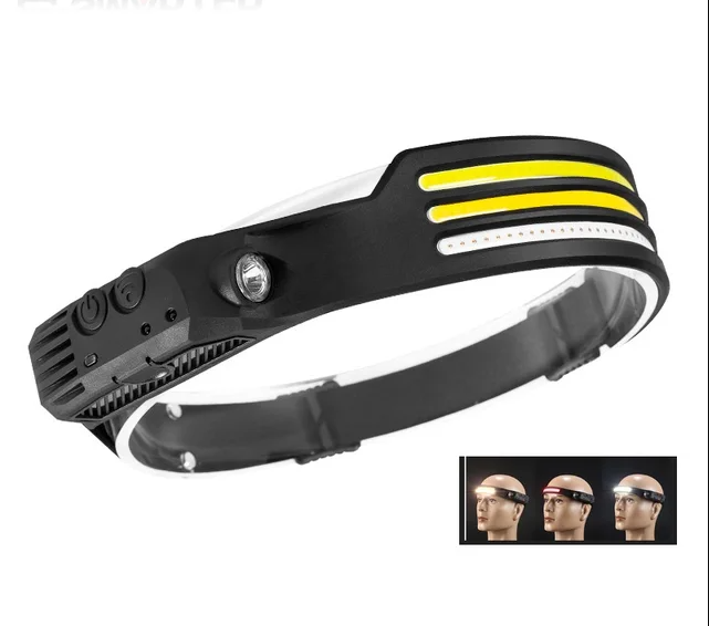 Induction Headlamp COB LED Sensor Head Lamp Built-In Battery Flashlight USB Rechargeable Head Torch 5 Lighting Modes Headlight