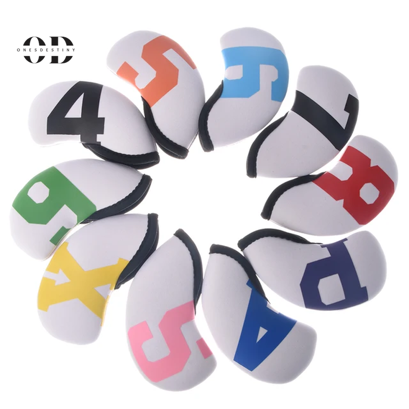 10Pcs/Set New Golf Iron Head Cover Golf Iron Cover 4 5 6 7 8 9 P a S X Waterproof Neoprene Golf Accessories