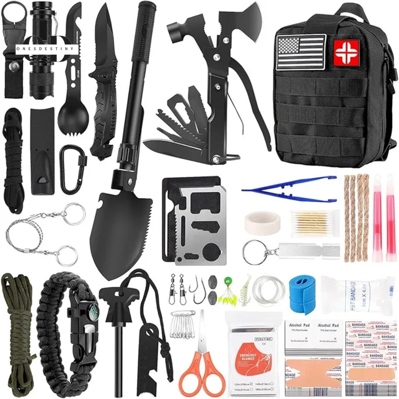 142Pcs Professional Survival Gear and Equipment with Molle Pouch, for Men Dad Husband Who Likes Camping Outdoor Adventure