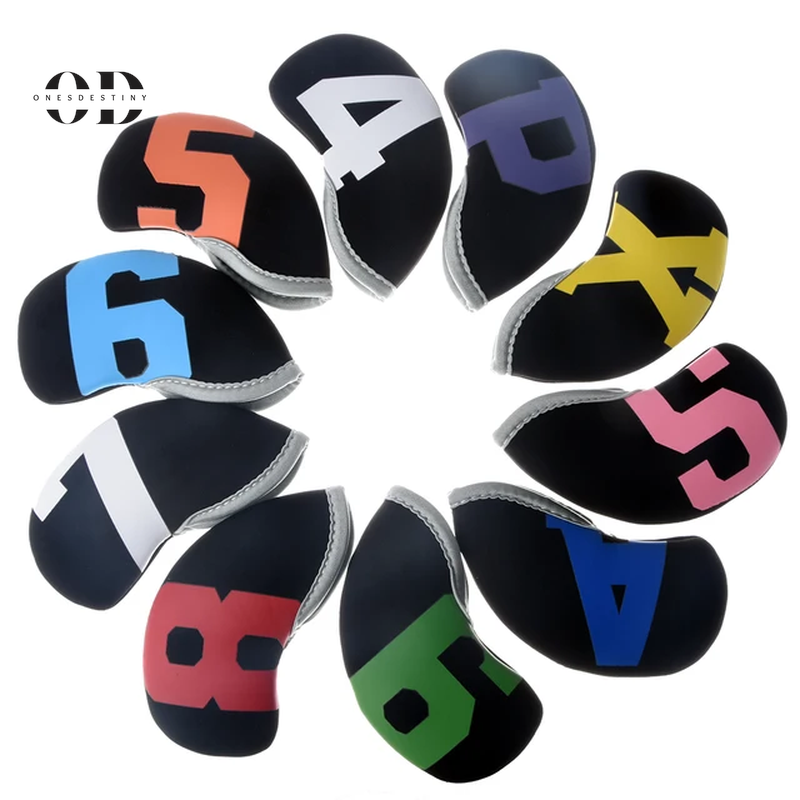 10Pcs/Set New Golf Iron Head Cover Golf Iron Cover 4 5 6 7 8 9 P a S X Waterproof Neoprene Golf Accessories